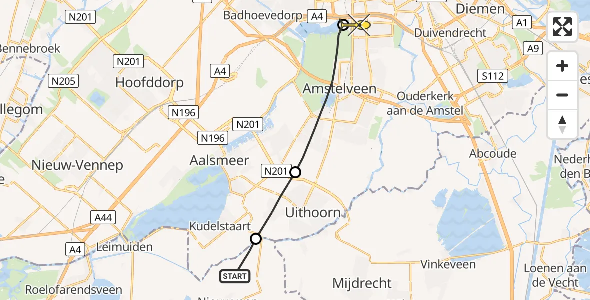 Routekaart van de vlucht: Lifeliner 1 naar VU Medisch Centrum Amsterdam