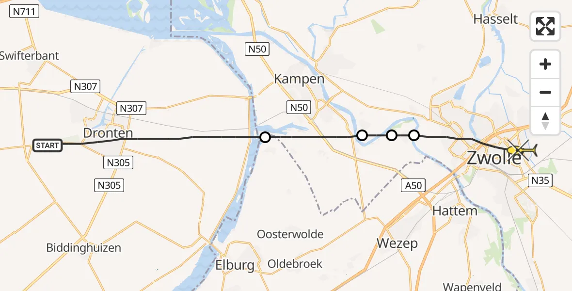 Routekaart van de vlucht: Lifeliner 4 naar Zwolle