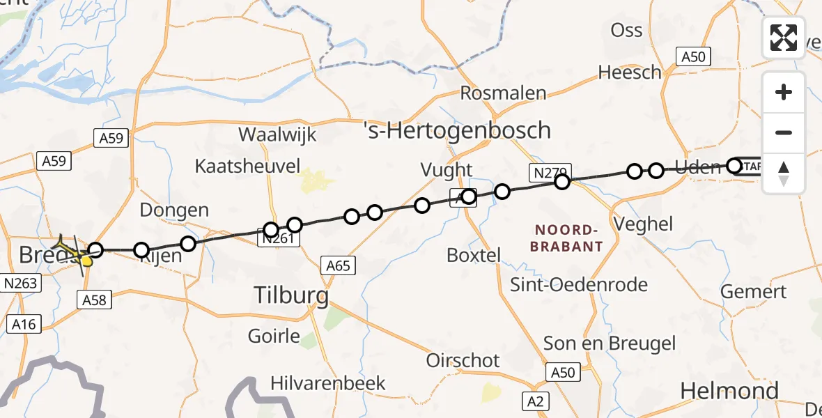 Routekaart van de vlucht: Lifeliner 3 naar Breda