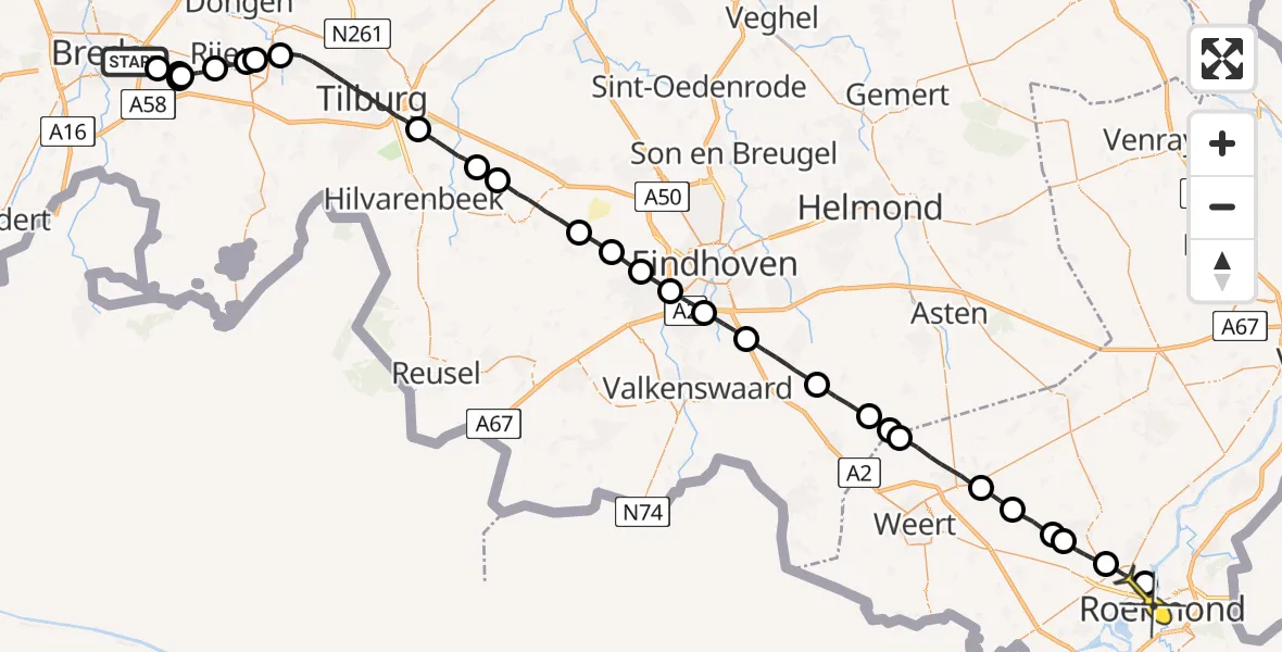 Routekaart van de vlucht: Lifeliner 3 naar Roermond