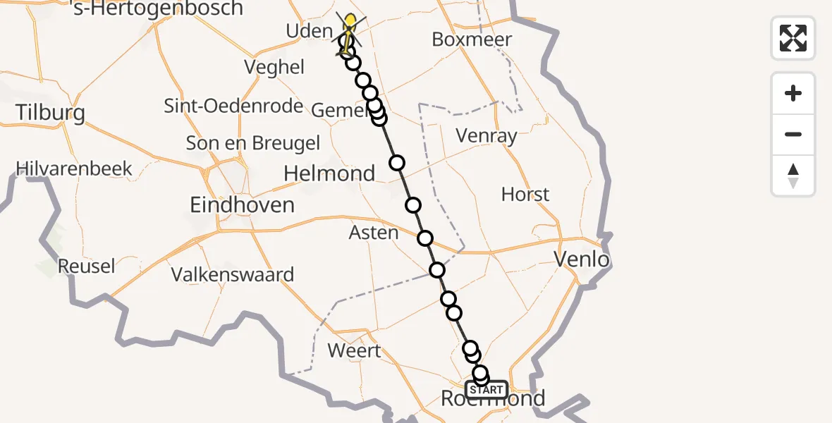 Routekaart van de vlucht: Lifeliner 3 naar Vliegbasis Volkel