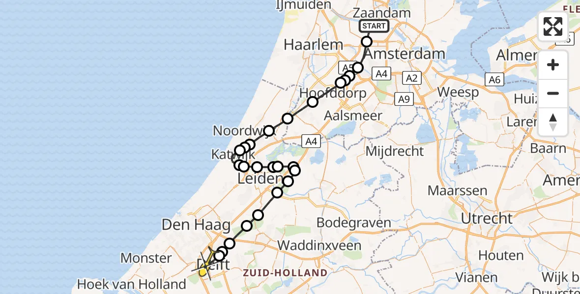 Routekaart van de vlucht: Lifeliner 1 naar Delft