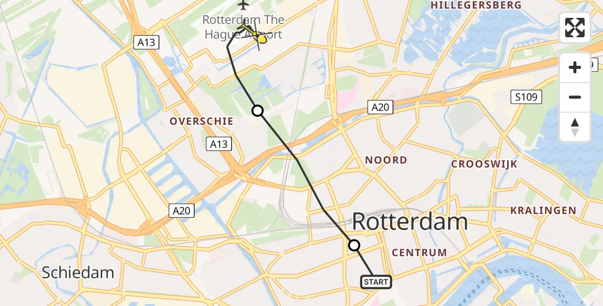 Routekaart van de vlucht: Lifeliner 2 naar Rotterdam The Hague Airport