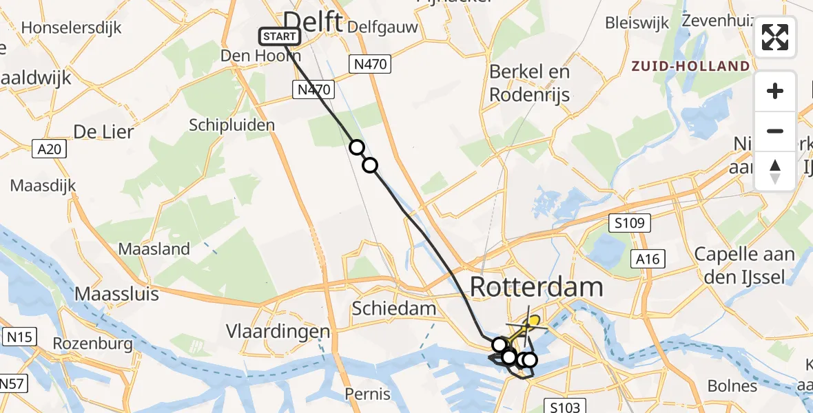 Routekaart van de vlucht: Lifeliner 1 naar Erasmus MC