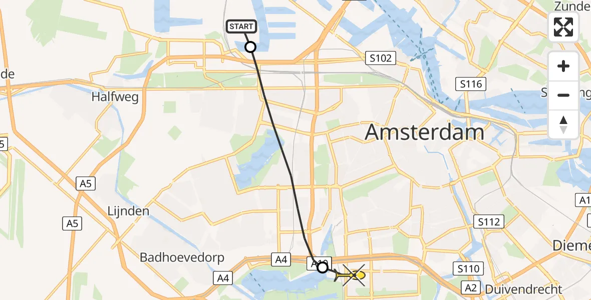 Routekaart van de vlucht: Lifeliner 1 naar VU Medisch Centrum Amsterdam