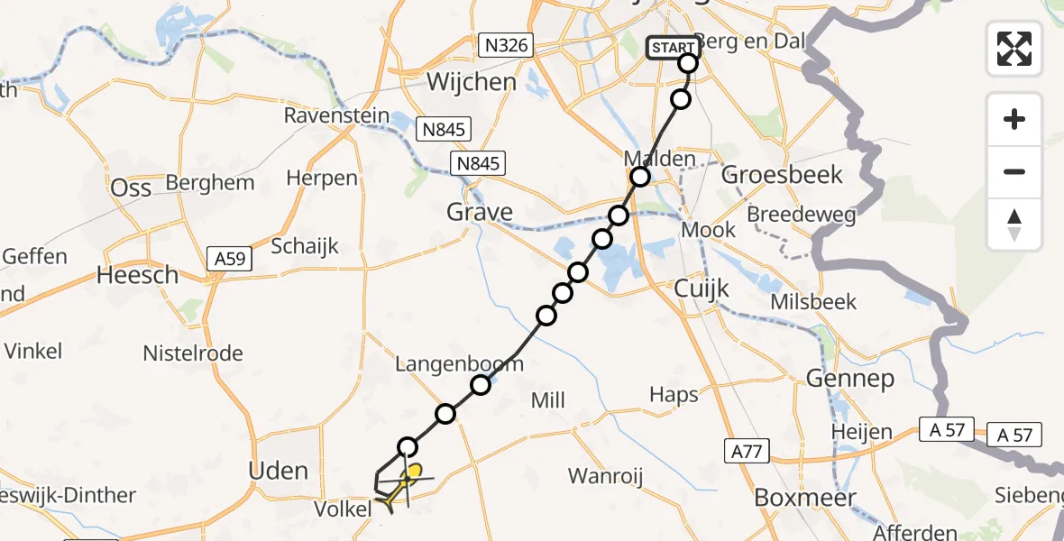 Routekaart van de vlucht: Lifeliner 3 naar Vliegbasis Volkel