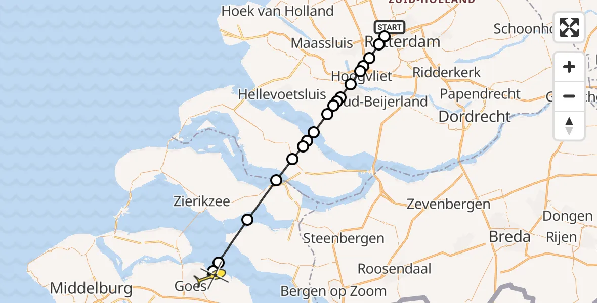 Routekaart van de vlucht: Lifeliner 2 naar Kattendijke