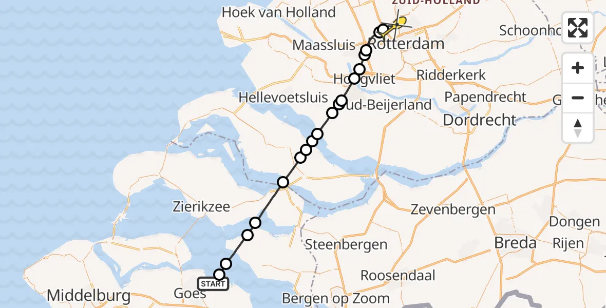 Routekaart van de vlucht: Lifeliner 2 naar Rotterdam The Hague Airport