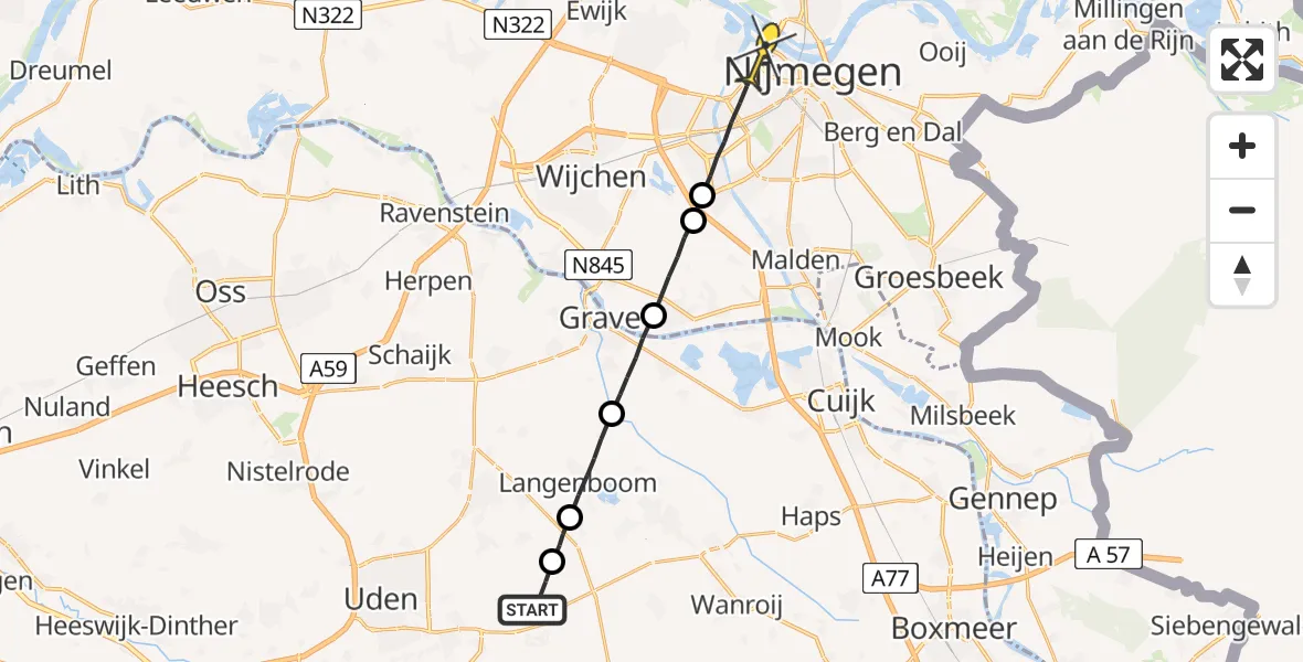 Routekaart van de vlucht: Lifeliner 3 naar Nijmegen