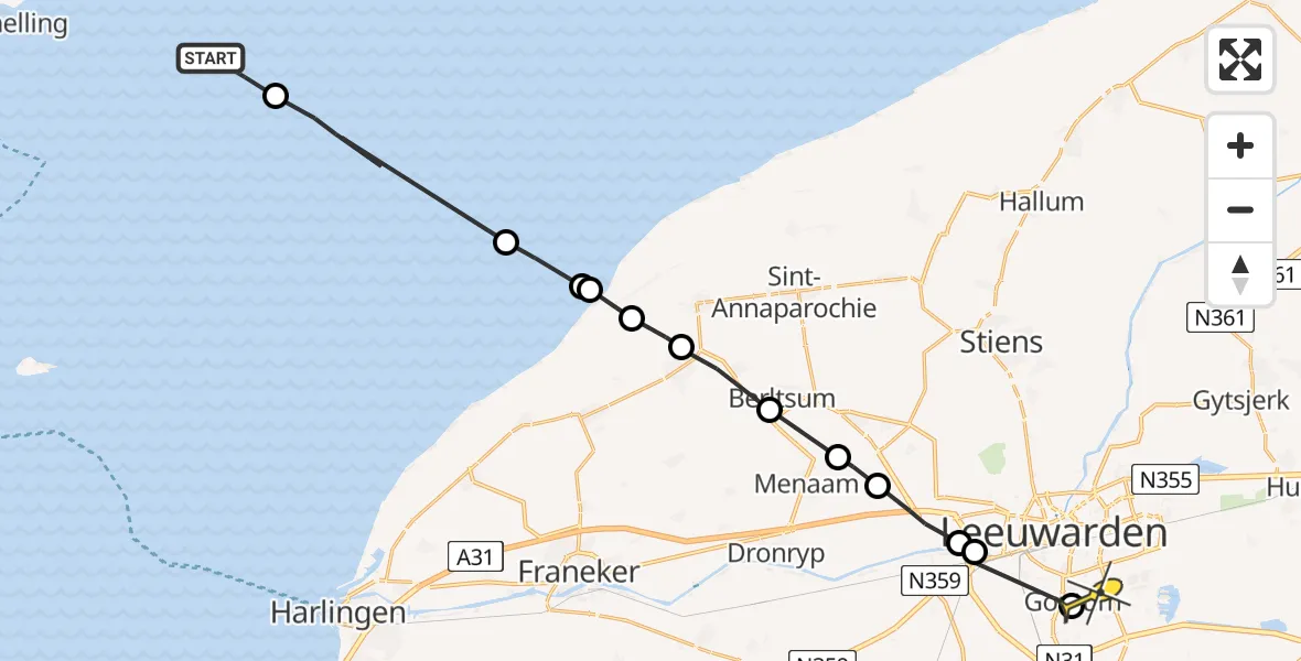 Routekaart van de vlucht: Ambulancehelikopter naar Goutum