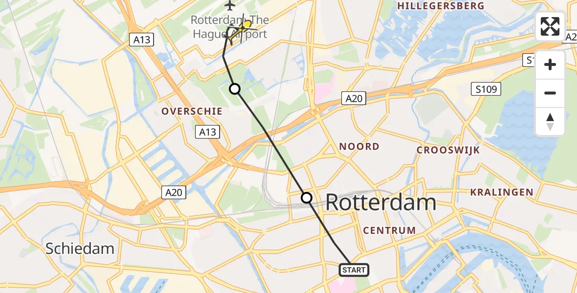 Routekaart van de vlucht: Lifeliner 2 naar Rotterdam The Hague Airport