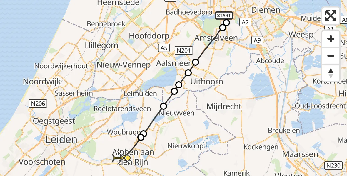 Routekaart van de vlucht: Lifeliner 1 naar Alphen aan den Rijn