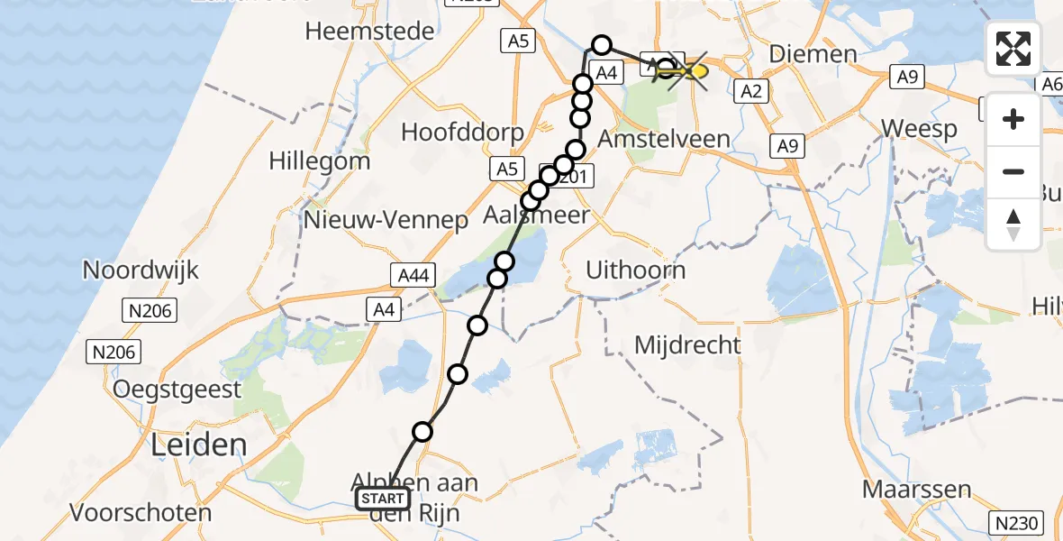 Routekaart van de vlucht: Lifeliner 1 naar VU Medisch Centrum Amsterdam