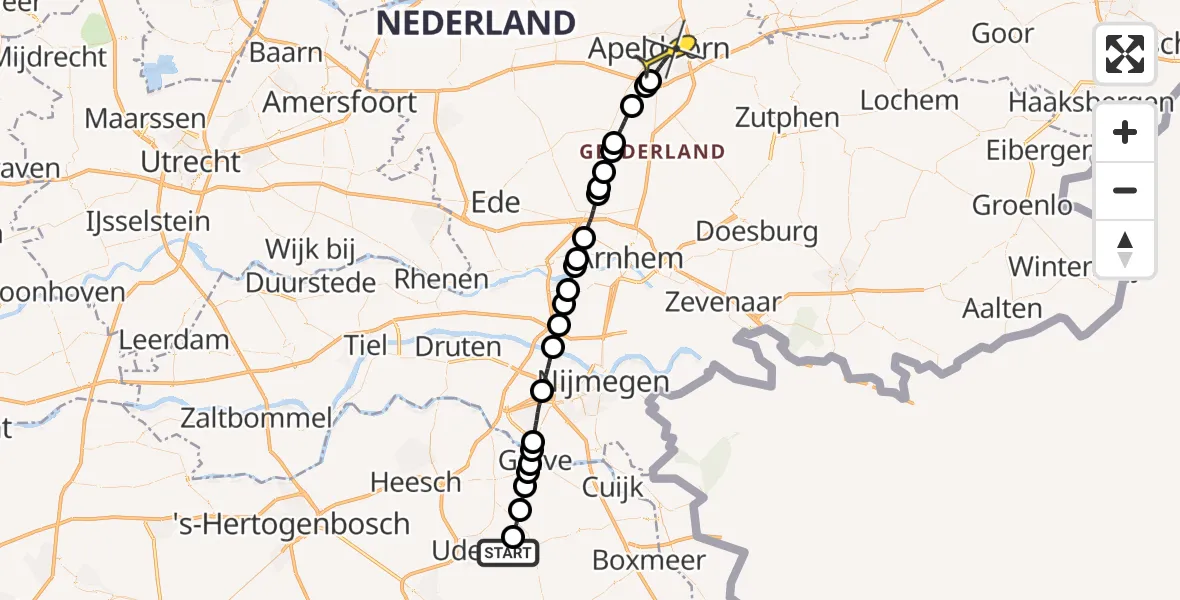 Routekaart van de vlucht: Lifeliner 3 naar Apeldoorn