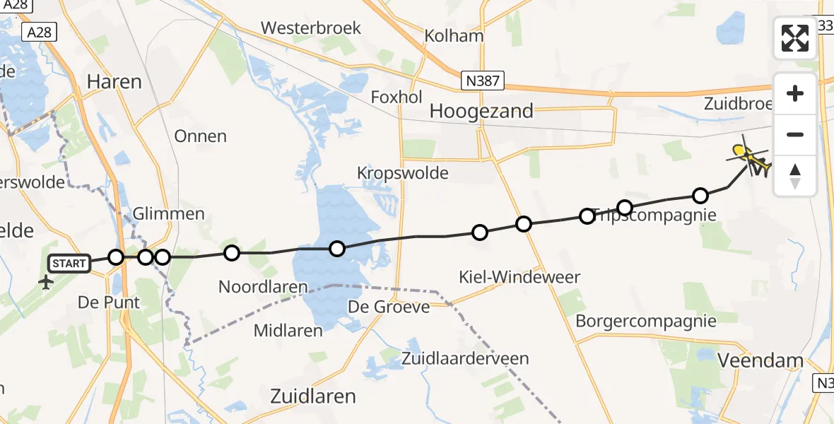 Routekaart van de vlucht: Lifeliner 4 naar Muntendam