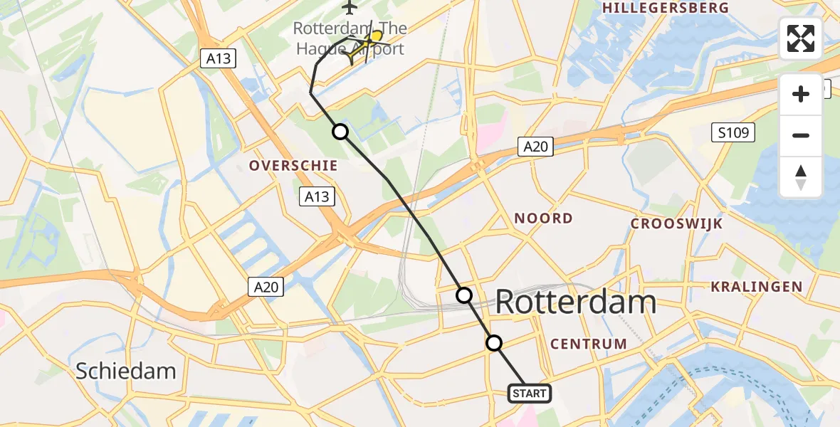 Routekaart van de vlucht: Lifeliner 2 naar Rotterdam The Hague Airport