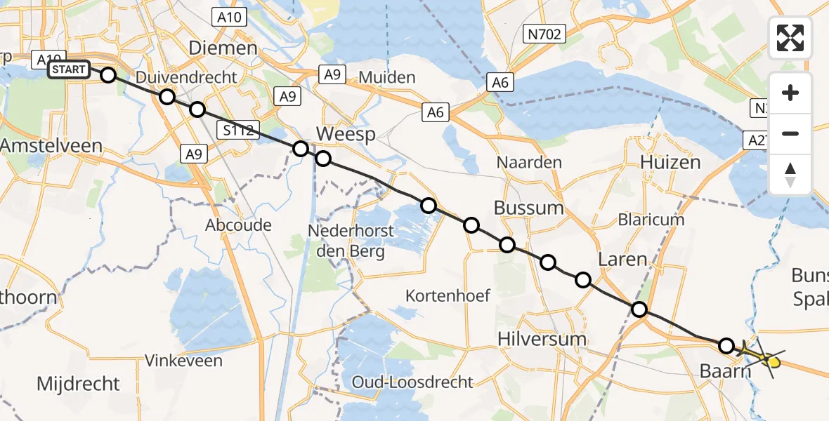 Routekaart van de vlucht: Lifeliner 1 naar Baarn