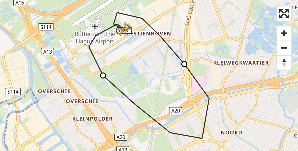 Vluchtroute Traumahelikopter Rotterdam The Hague Airport - Rotterdam The Hague Airport, 28 mei 2023, 09:27