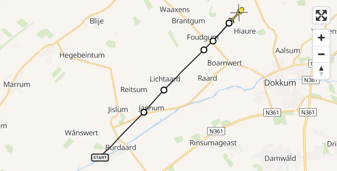 Routekaart van de vlucht: Ambulancehelikopter naar Hiaure