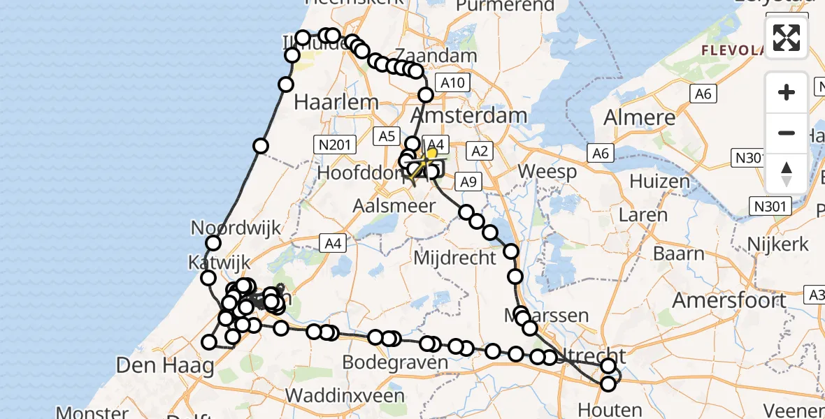 Routekaart van de vlucht: Politieheli naar Schiphol