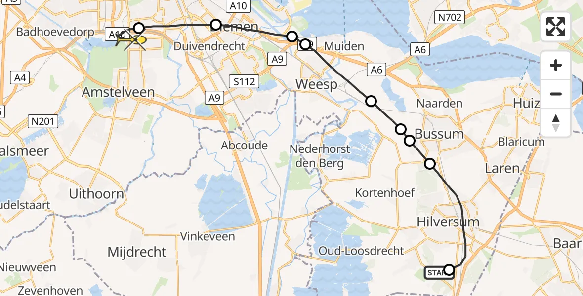 Routekaart van de vlucht: Lifeliner 1 naar VU Medisch Centrum Amsterdam