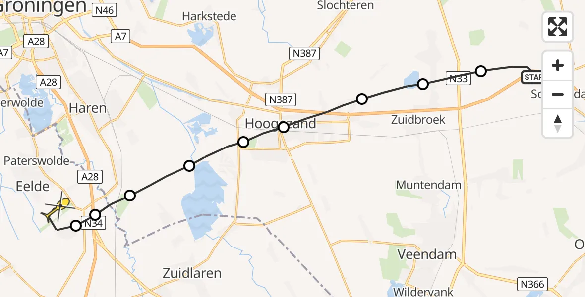 Routekaart van de vlucht: Lifeliner 4 naar Groningen Airport Eelde