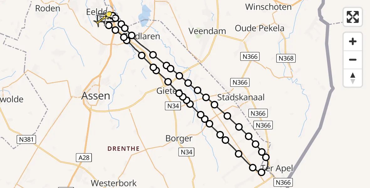 Routekaart van de vlucht: Lifeliner 4 naar Groningen Airport Eelde