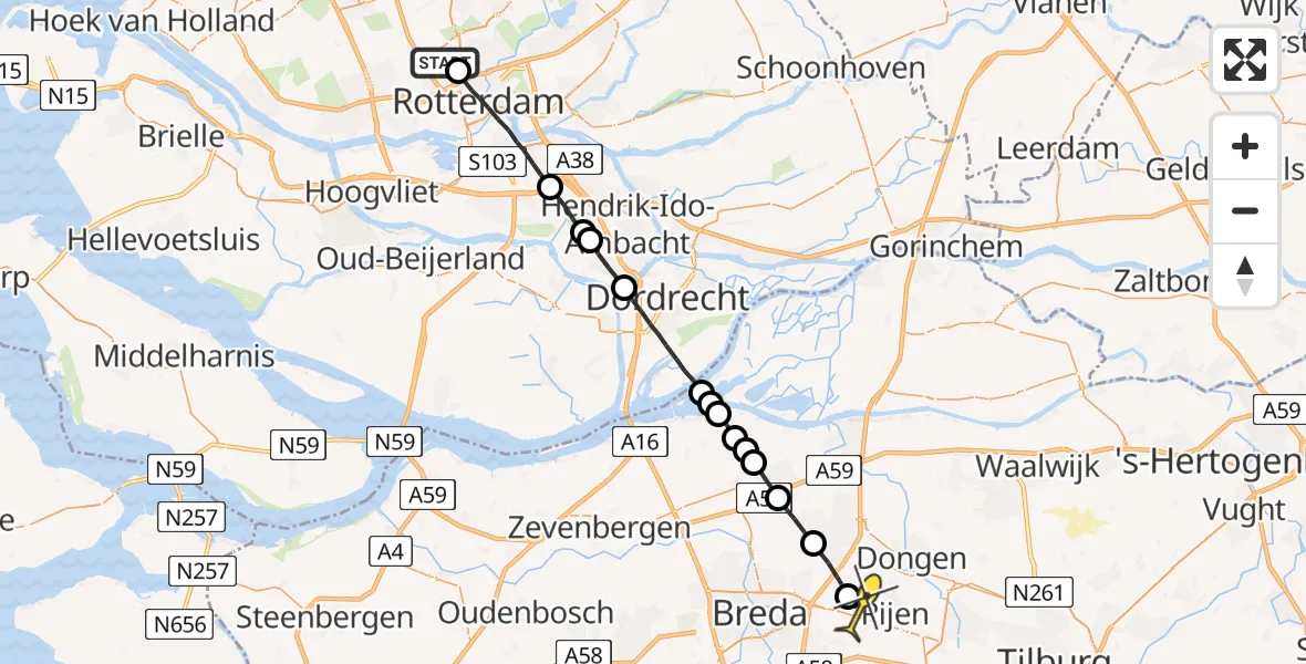 Routekaart van de vlucht: Lifeliner 2 naar Dorst