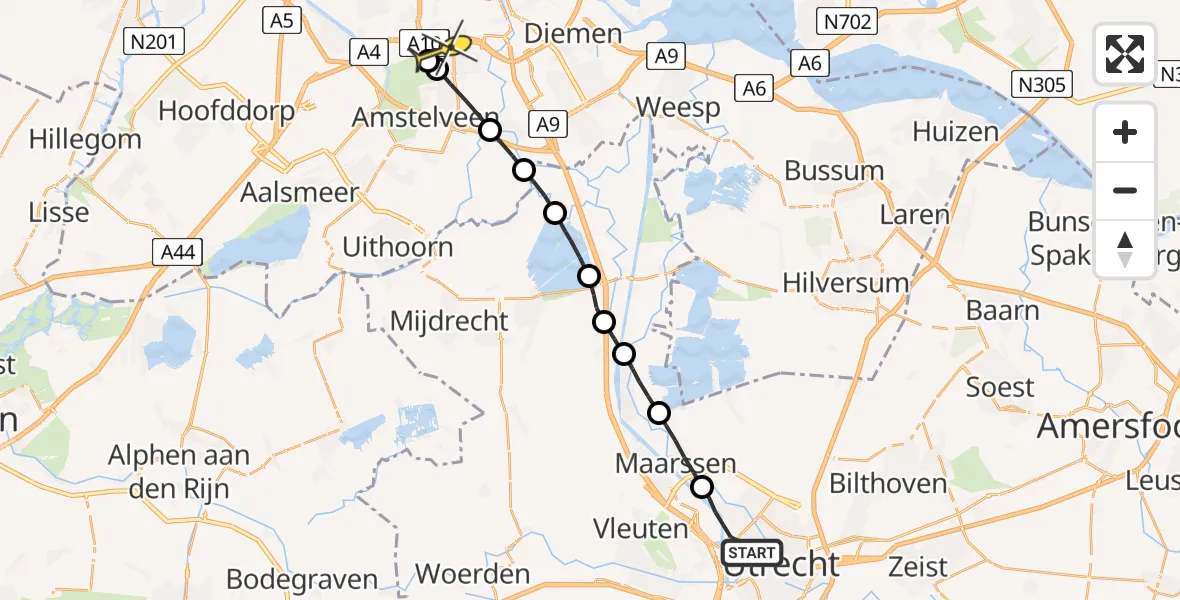 Routekaart van de vlucht: Lifeliner 1 naar VU Medisch Centrum Amsterdam