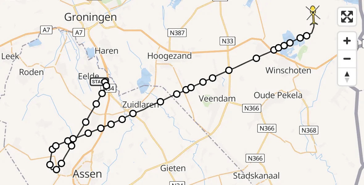 Routekaart van de vlucht: Lifeliner 4 naar Finsterwolde