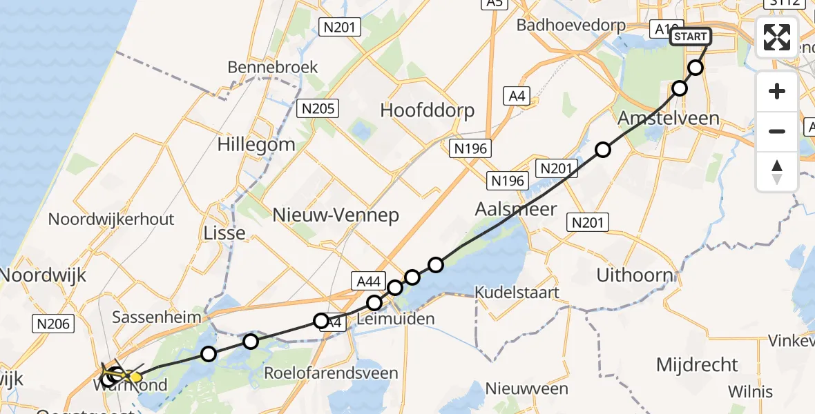 Routekaart van de vlucht: Lifeliner 1 naar Warmond