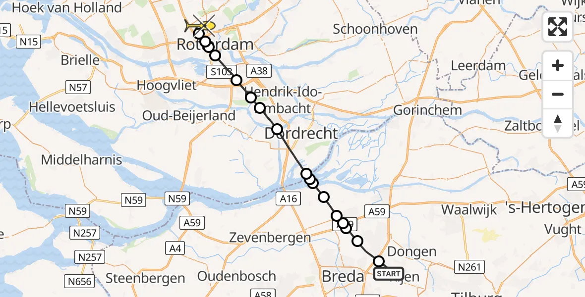 Routekaart van de vlucht: Lifeliner 2 naar Rotterdam The Hague Airport