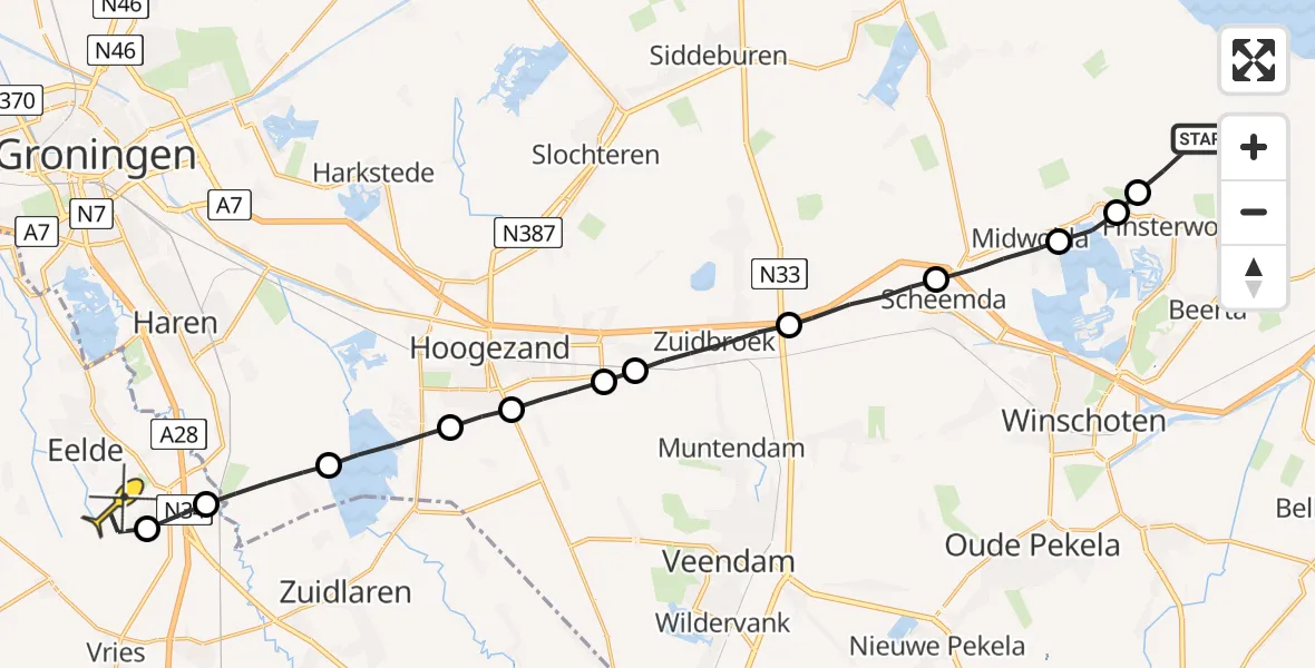 Routekaart van de vlucht: Lifeliner 4 naar Groningen Airport Eelde