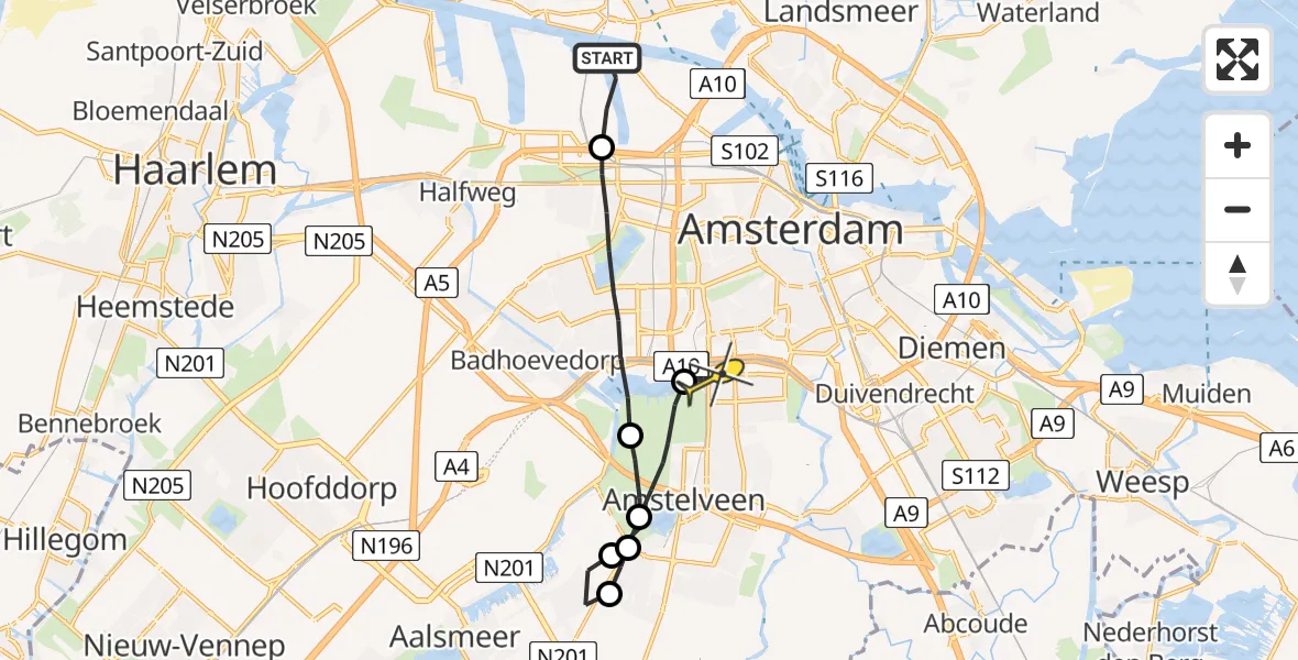 Routekaart van de vlucht: Lifeliner 1 naar VU Medisch Centrum Amsterdam