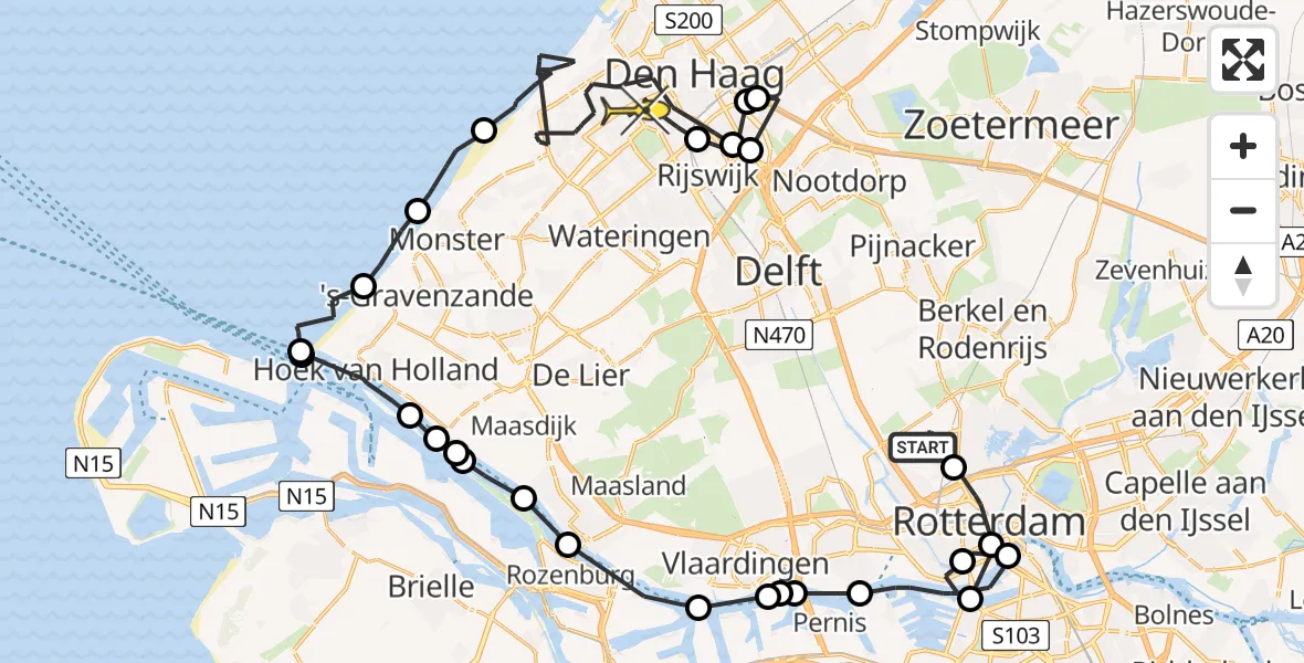 Routekaart van de vlucht: Politieheli naar Den Haag