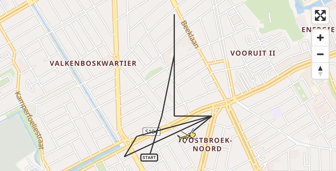 Routekaart van de vlucht: Politieheli naar Den Haag