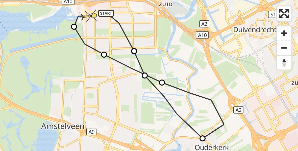 Routekaart van de vlucht: Lifeliner 1 naar VU Medisch Centrum Amsterdam