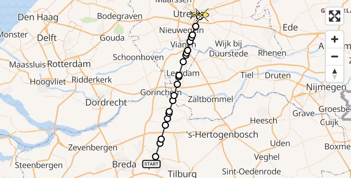 Routekaart van de vlucht: Lifeliner 2 naar Universitair Medisch Centrum Utrecht