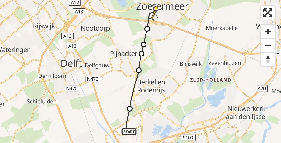 Routekaart van de vlucht: Lifeliner 2 naar Zoetermeer