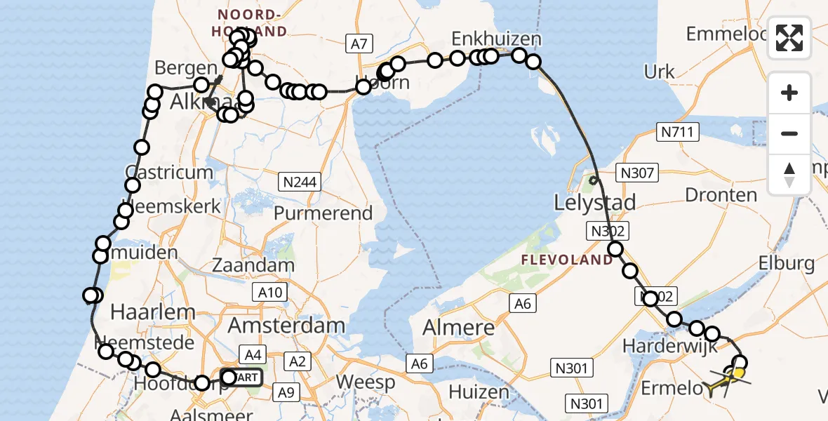 Routekaart van de vlucht: Politieheli naar Ermelo