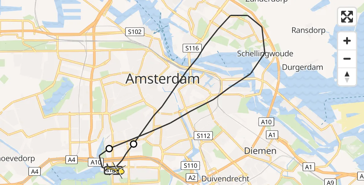 Routekaart van de vlucht: Lifeliner 1 naar VU Medisch Centrum Amsterdam