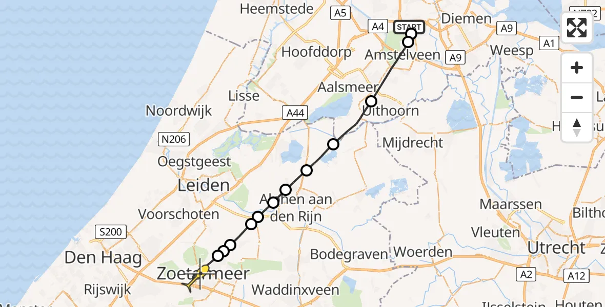 Routekaart van de vlucht: Lifeliner 1 naar Zoetermeer