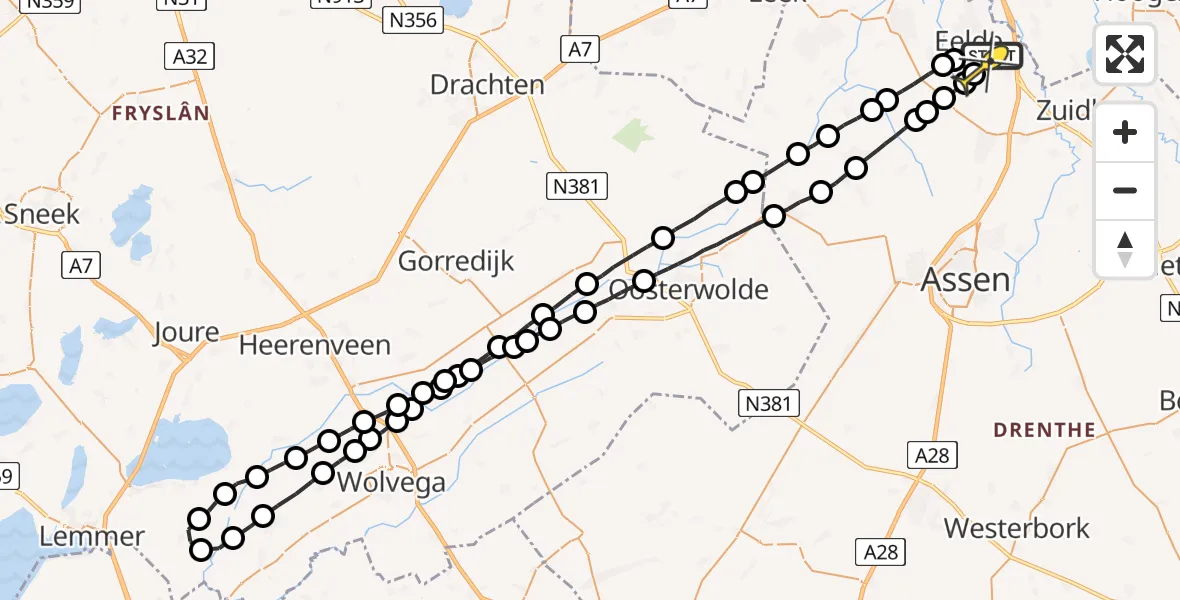 Routekaart van de vlucht: Lifeliner 4 naar Groningen Airport Eelde