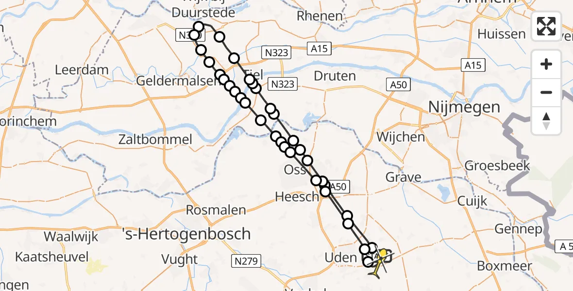 Routekaart van de vlucht: Lifeliner 3 naar Vliegbasis Volkel