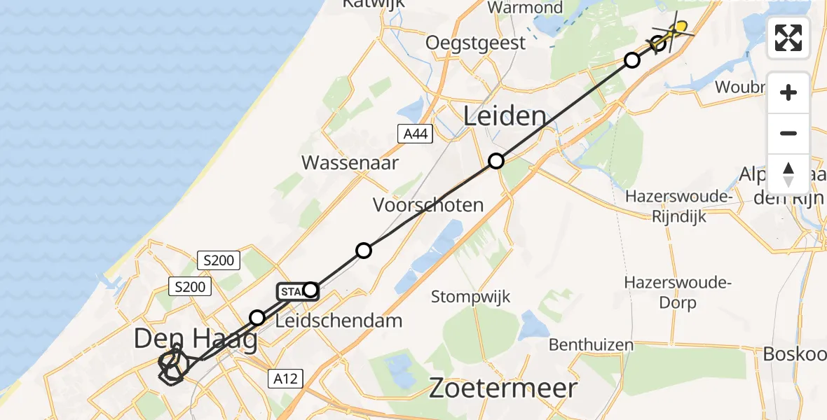 Routekaart van de vlucht: Politieheli naar Rijpwetering