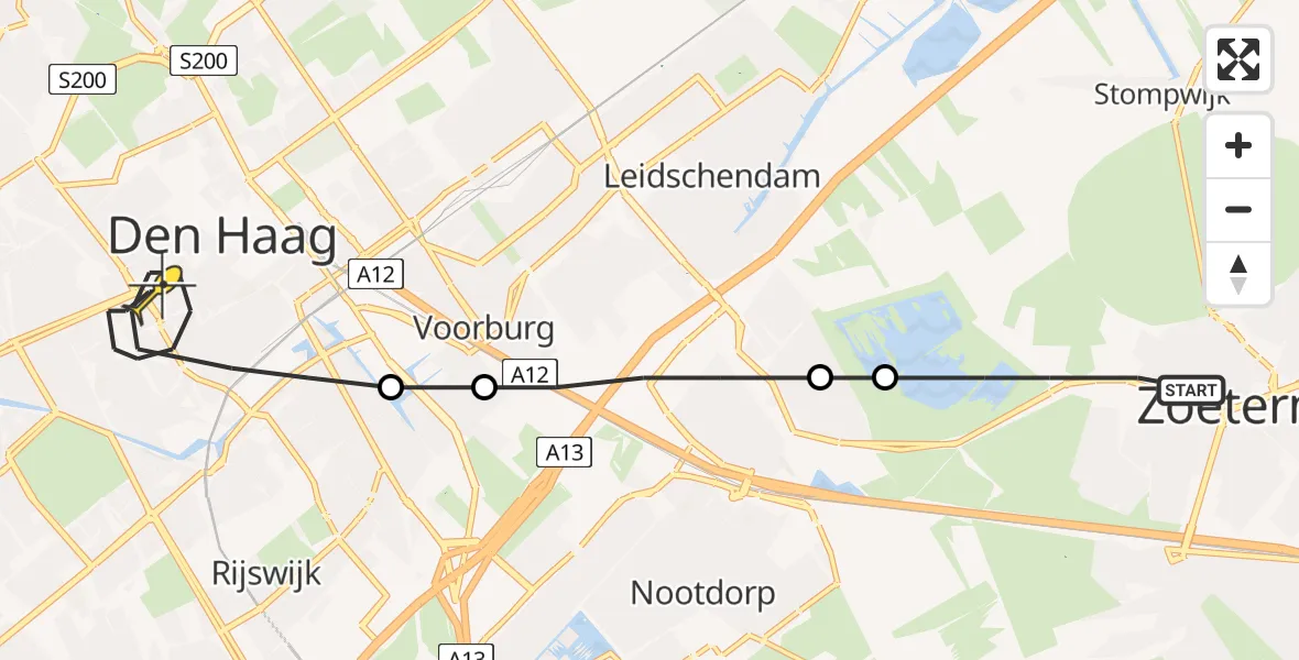 Routekaart van de vlucht: Lifeliner 1 naar Den Haag