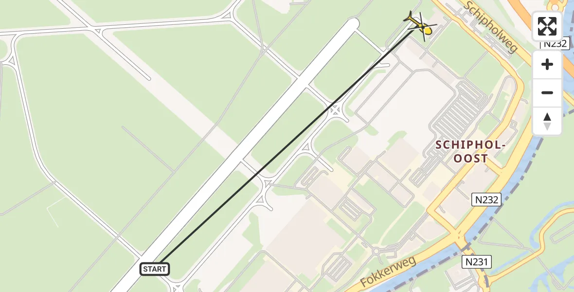 Vluchtroute Politiehelikopter van Schiphol naar Schiphol