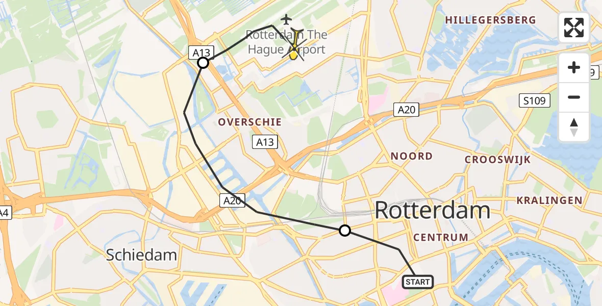 Routekaart van de vlucht: Lifeliner 2 naar Rotterdam The Hague Airport