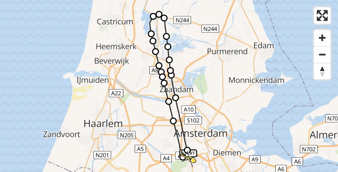 Routekaart van de vlucht: Lifeliner 1 naar VU Medisch Centrum Amsterdam