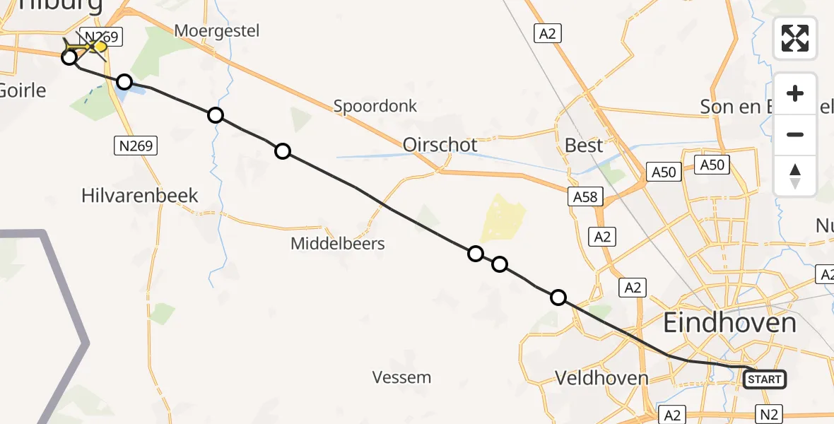 Routekaart van de vlucht: Lifeliner 3 naar Tilburg